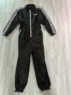 Guess Navy Blue Jumpsuit with White Zipper and Logo